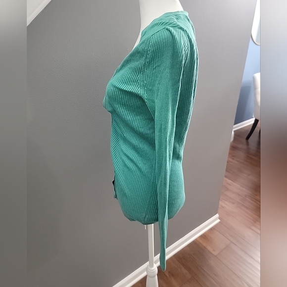 Banana Republic Green Pima Cotton Cashmere Blend Button Up Cardigan Sweater Sz M - Picture 3 of 6